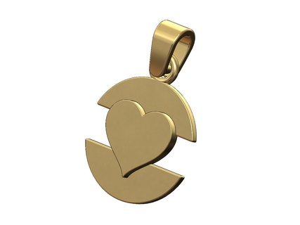 heart playing card split round pendant bail 3d print model cards poker symbol logo fashion charm necklace jewelry printable jewellery bracelet gold silver luxury bling 3d print model - Mito3D