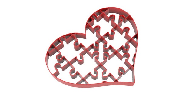 cuore puzzle 2d arredamento interni design arte portachiavi emblema pendente logo accessorio orecchini gioielleria cucito amore regalo San Valentino 3d print model - Mito3D