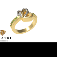 en forme de coeur à double anneau bijoux les pierres précieuses cœur le platine d'argent or l'engagement l'anneau anneaux 3d print model - Mito3D