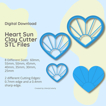 heart sun clay cutter - embossed stl digital file download- 8 sizes 2 cutter versions 3d print model - Mito3D