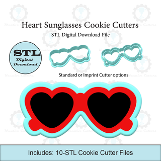 heart sunglasses cookie cutters standard & imprint included stl files 3d print model - Mito3D