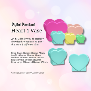 heart vase 1 stl file - digital download -5 sizes- homeware minimalist modern design  3d print model - Mito3D