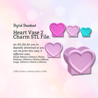 heart vase 2 stl file - digital download -3 sizes- homeware minimalist modern design 3d print model - Mito3D