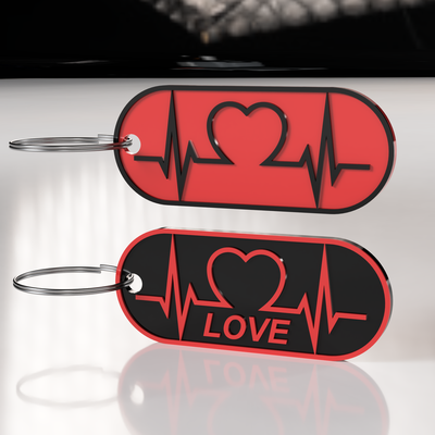 heartbeat keychain 3d keychains fusion 360 heart valentines day i love valentine gifts fashion 3d print model - Mito3D