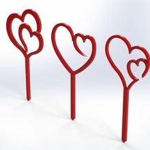 corazones decoración conjunto 1 corazón amor pastel sombrero copa enamorado día flores cortar láser 3d print model - Mito3D