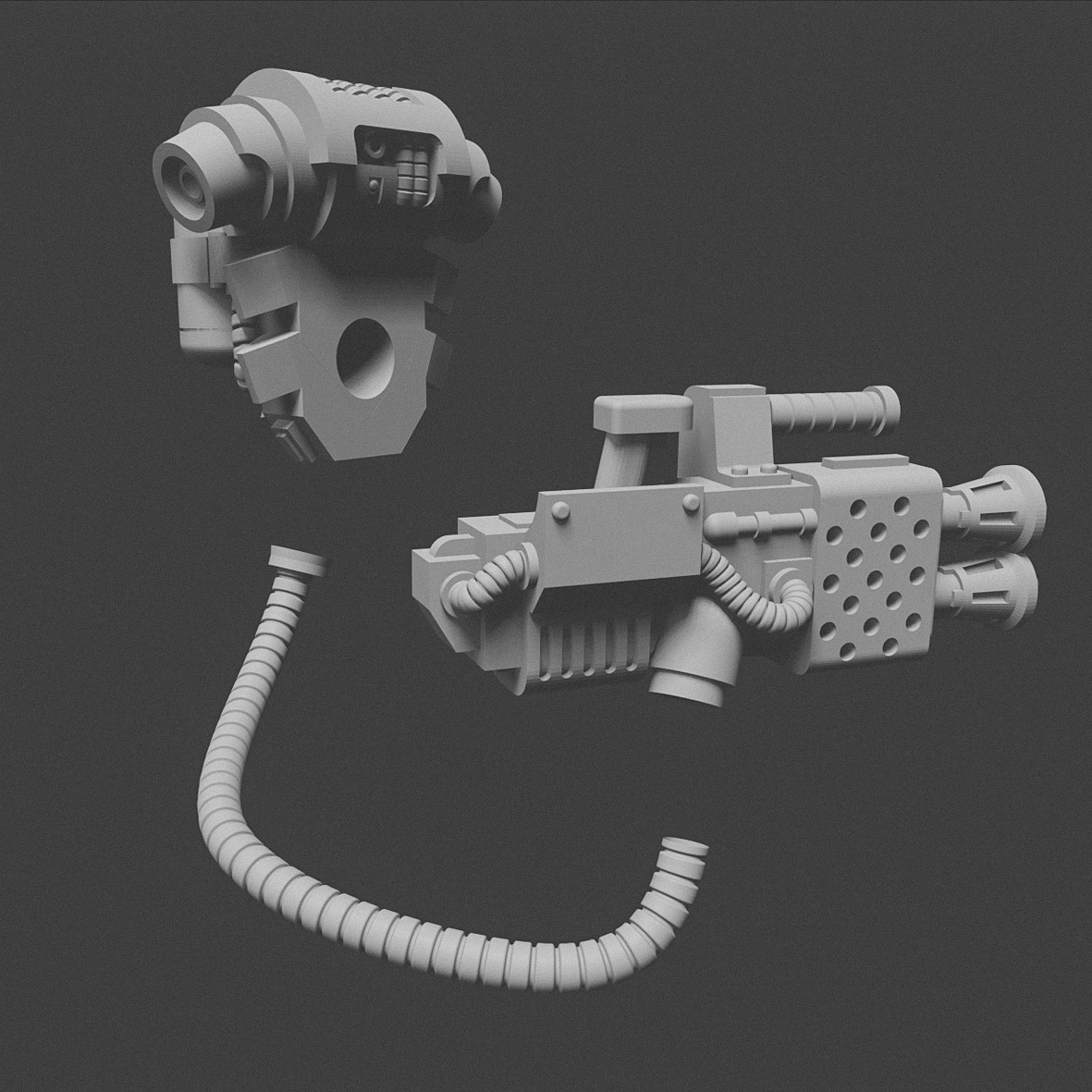 schwer Flammenwerfer hochskaliert Waffe 3 posiert truescale Tischplatte Platz Soldaten Wargaming Ketzerei 3D print model - Mito3D