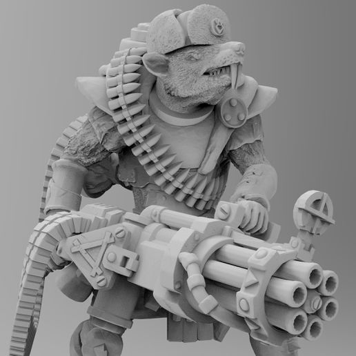 pesado armas rato jogos 28mm resina sla miniatura tf2 equipe fortaleza arma fogo minigun Ratmen verme vermintida Skaven martelo guerra fantasia 3D print model - Mito3D