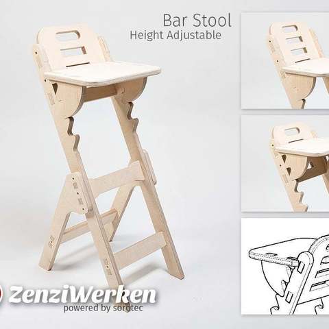 height adjustable bar stool cnc home household zenziwerken plywood adjuster router chair barstool 18 3D print model - Mito3D