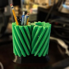 helical gear pencil holder art helix cage kinetic desk 3d print model - Mito3D