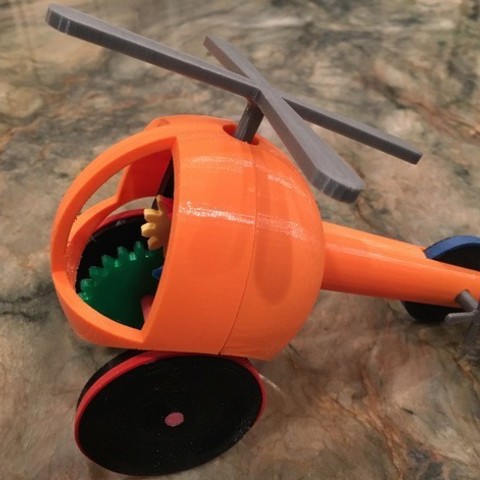 helicopter pull push downhill toy game 3D print model - Mito3D