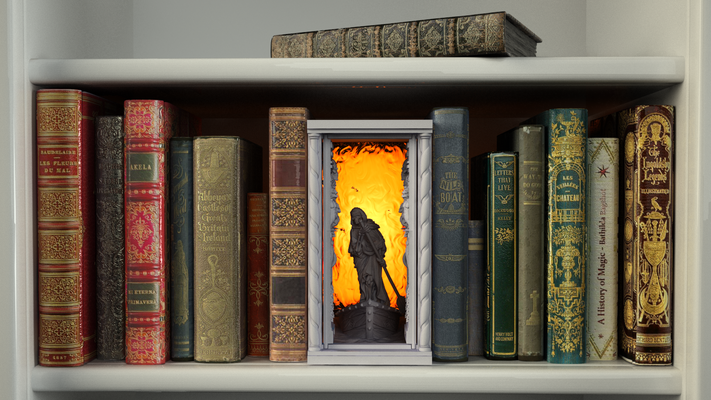 cehennem kapı kitap köşeleri ev tekne ayracı kickstarter ölümsüz ateş dante desteksiz kütüphane iliad charon karont acheron ilahi komedi 3d print model - Mito3D