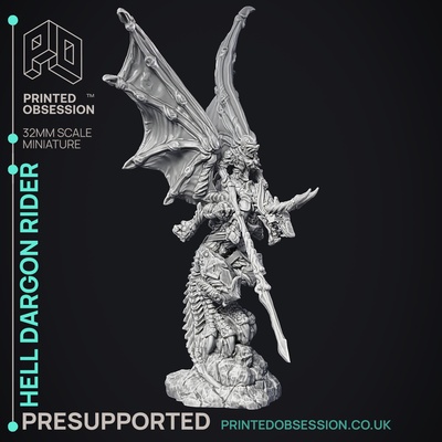 hell dragon rider - hath no fury presupported illustrated stats 32mm scale game dnd d&d dungeons dragons miniature tabletop pathfinder rpg creature monster 5e fantasy wargaming 3d print model - Mito3D