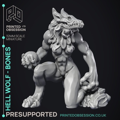 hell wolf - bone hath no fury presupported illustrated stats 32mm scale game dnd d&d dungeons dragons miniature tabletop pathfinder rpg creature monster 5e fantasy wargaming 3d print model - Mito3D