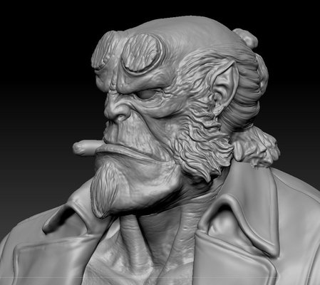 hellboy bust mike mignola realistic style comic hell boy sculpture 3d print model - Mito3D