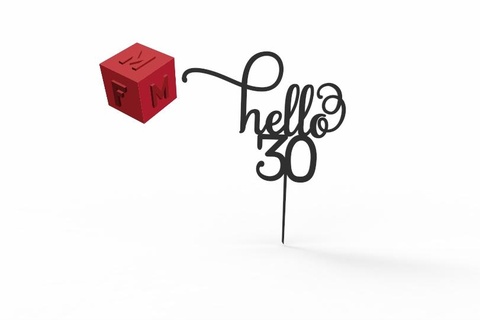 Olá 30 bolo chapéu coco caketopper decoração trinta 30th aniversário 3d print model - Mito3D