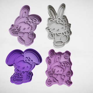 hello kitty easter set x4 cookie cutter cutters stl molds rabbit bunny sanrio 3d print model - Mito3D