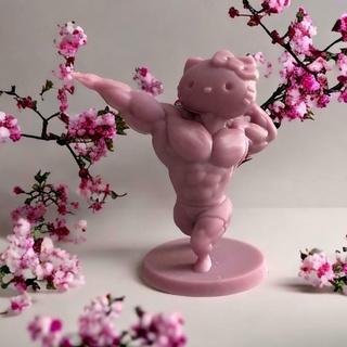 Hola gatito rocoso cuerpo 2 músculo gimnasio rosado niña gato lindo fuerte 3d print model - Mito3D