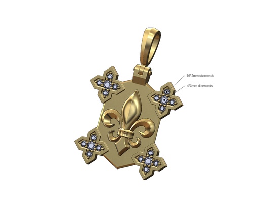 heraldic lily moroccan maltese star diamond corners pendant 3d print model royal lis lys necklace jewelry printable gold silver jewellery bail fashion 3d print model - Mito3D