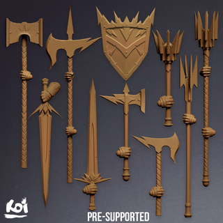heralds storm - weapons set weapons shield sword axe storm wargame miniature proxy tabletop knight age war hammer removable parts bundle fantasy dark kit conversion  3d print model - Mito3D