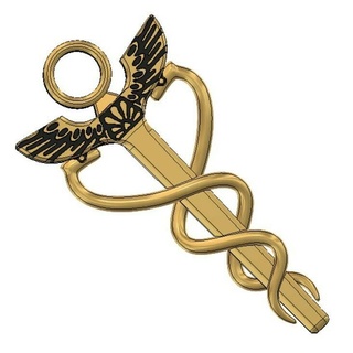 hermes staff caduceus mercury greek symbol herald wand serpent messenger gods cosplay costume prop 3d print model - Mito3D