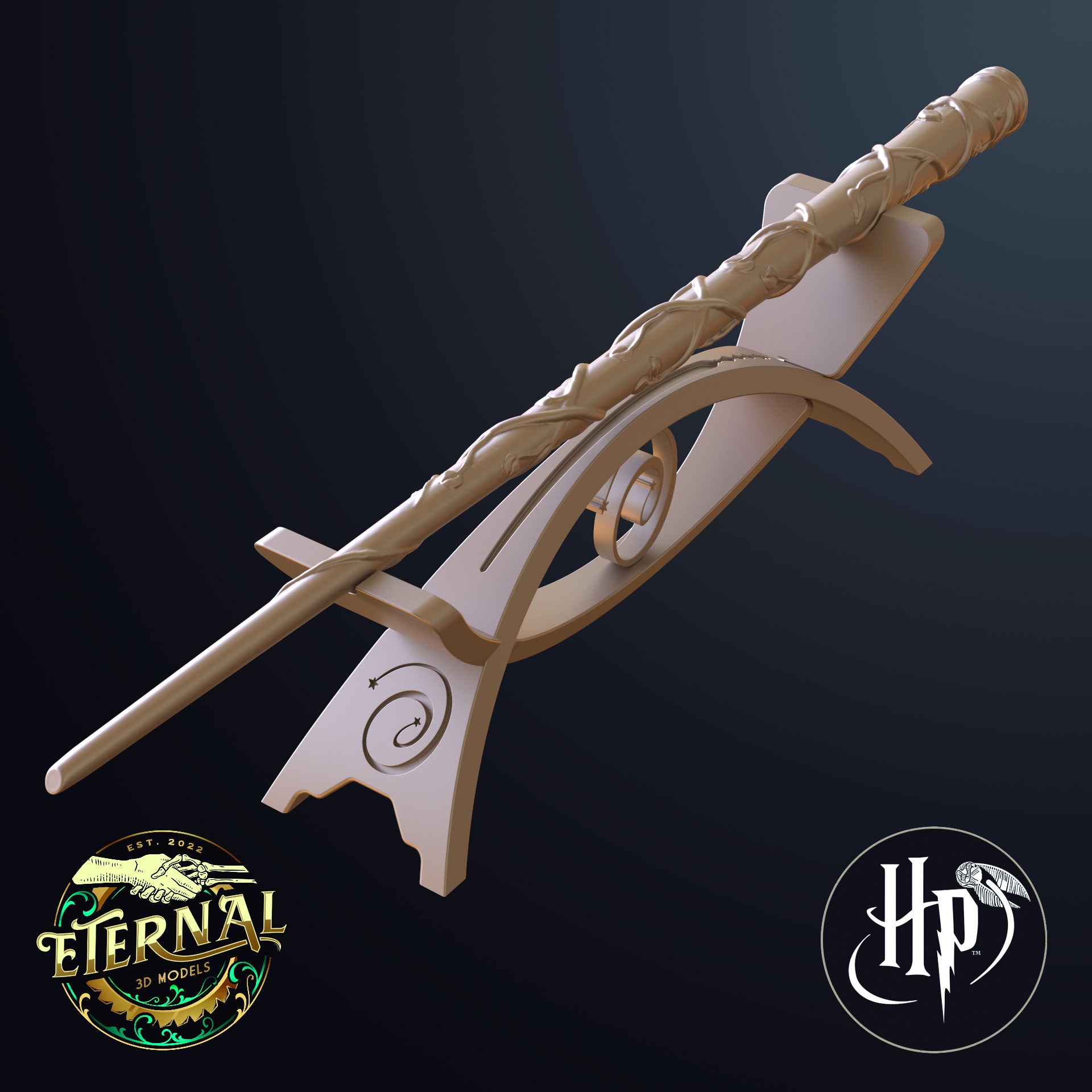 hermione granger wand & stand - harry potter eternal hogwarts griffindor slytherin magic patronus legacy ron weasley muggle 3D print model - Mito3D
