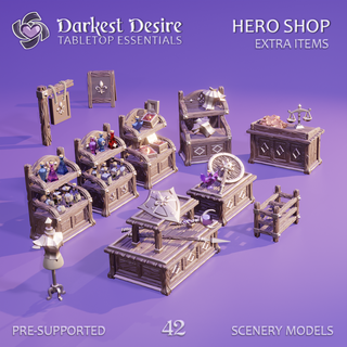 hero shop - extra items lotr scenery terrain boardgame interior fantasy wargaming rpg dungeons dragons dnd d&d scatter tabletop furniture miniatures potions weapons 3d print model - Mito3D