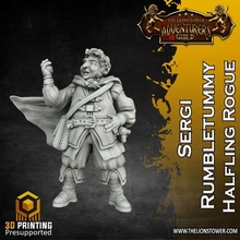 heroes dale - sergi rumbletummy halfling rogue 32mm scale pre-supported miniature 3d print model - Mito3D