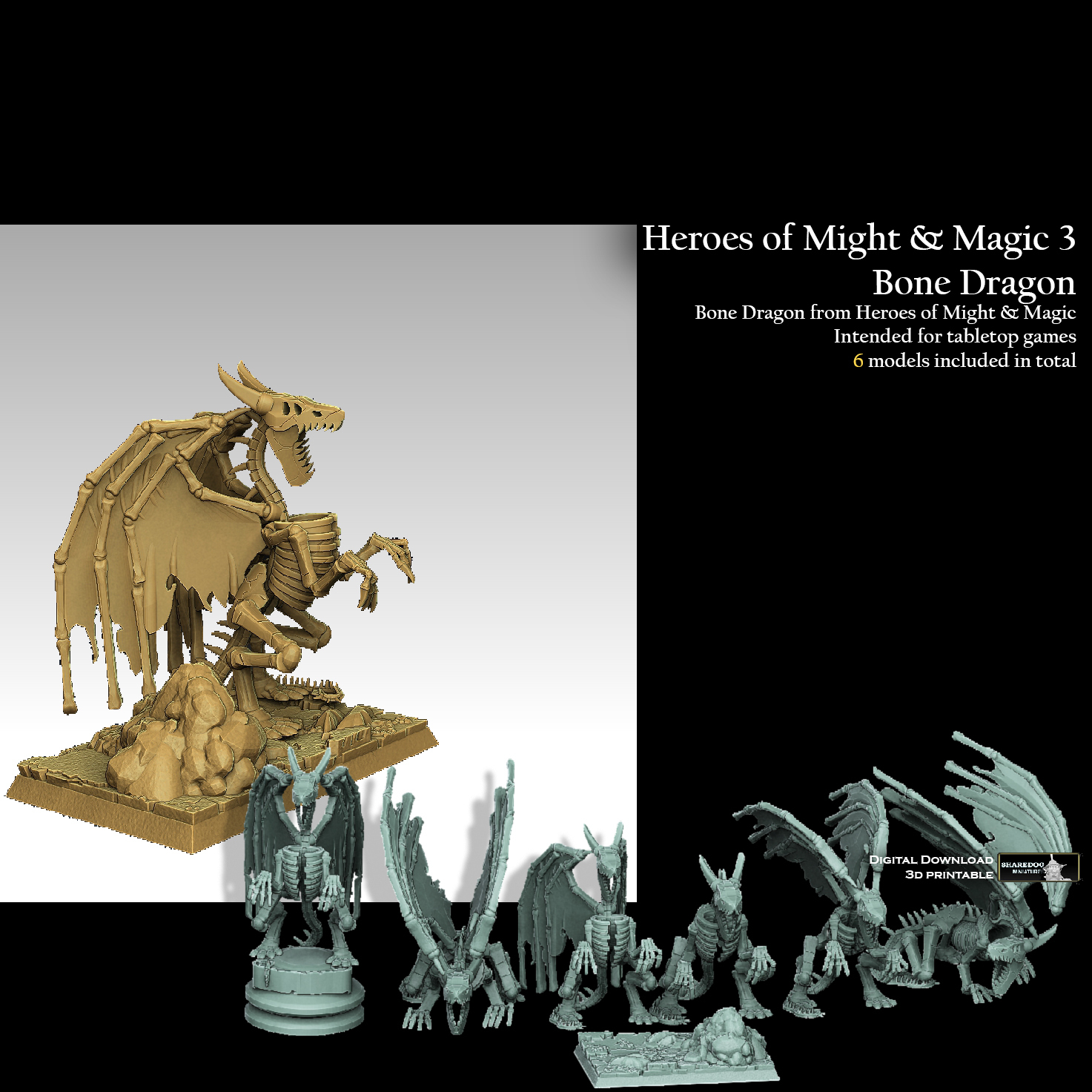 heroes might magic 3 bone dragon Game griffin undead skeleton ghost dinosaur necropolis homm monster wyvern beast rpg 3D print model - Mito3D
