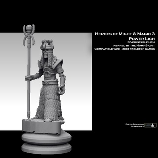heroes might magic 3 power lich undead skeleton vampire wight homm3 sorcerer wizard mage magician psyker boardgame chess piece zombie skeletor 3d print model - Mito3D