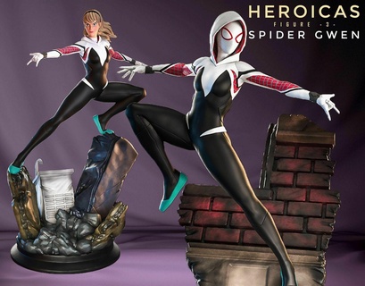 heroicas figura 3 araña gwen 3d impresión modelo miniatura maravilla hombre heroe hembra cortes 3d print model - Mito3D