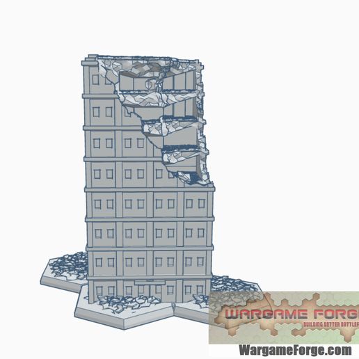 altıgen dayalı harap modern bina 3 oyun Battletech 6mm arazi 3D print model - Mito3D