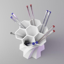 hex abelha de suporte desktop a casa decorativos área trabalho objecto hexágono lápis caneta secretária office torção colmeia 3d print model - Mito3D