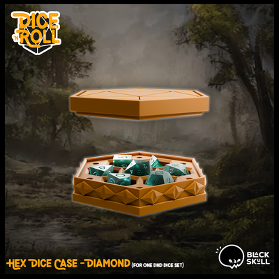 hex dice case - diamond game classes paladin ranger rogue sorcerer warlock wizar fighter druid monk 3d print model - Mito3D