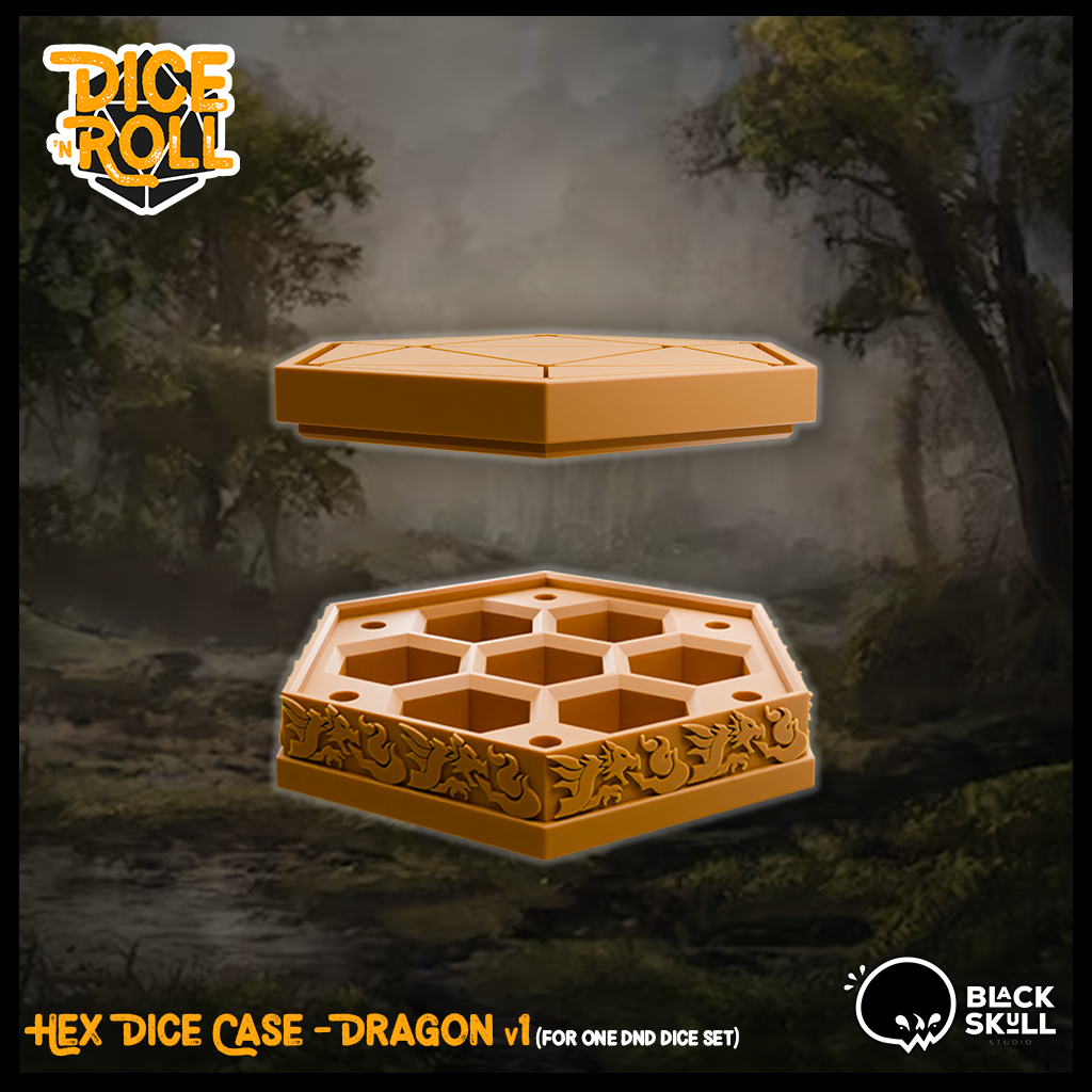 hex dice case - dragon v1 game classes paladin ranger rogue sorcerer warlock wizar fighter druid monk 3D print model - Mito3D