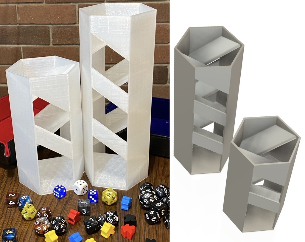 Hexagon Würfel Turm doppelt Spiral Wendel rollen Fenster catan Uhrzeigersinn Walze dnd verhexen sechseckig Öffnung Rollenspiel Spiel Spielset 3D print model - Mito3D