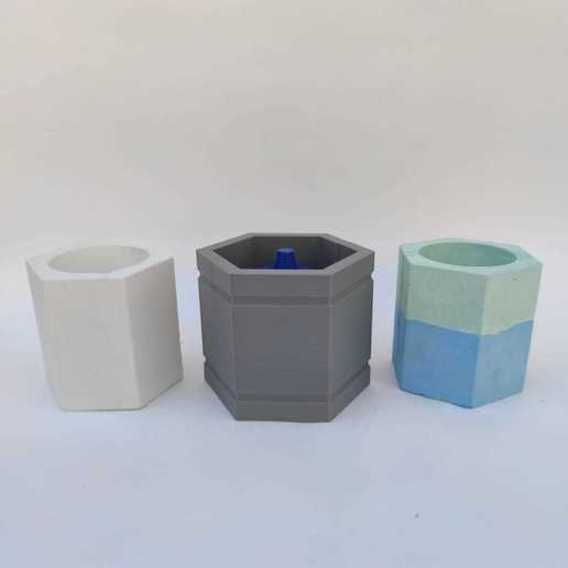 hexágono Panela mofo vaso flores cimento plantar concreto cilindro cubo octógono 3D print model - Mito3D