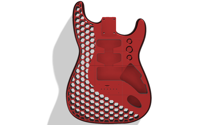 hexagon style stratocaster fender body hardtail gadget guitar electric musical instrument 3d printing strat design music rock custom vintage parts diy model musician enthusiast 3d print model - Mito3D