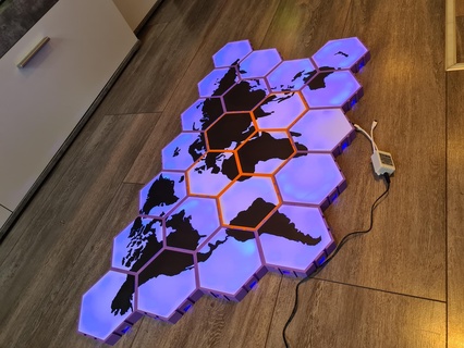 esagono mondo carta geografica luce esagoni mappa guidato foglia nano 3d print model - Mito3D