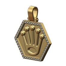 altıgen rolex taç kolye cazibe 3d Yazdır model izlemek takı yazdırılabilir logo altın gümüş mücevher moda lüks elmas bling rap 3d print model - Mito3D