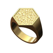 hexagonal signet hammered textured sizes 6to9 3d print model jewelry ring printable gold silver faceted nugget gents statement 3d print model - Mito3D