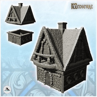 high roofed building stone terrace chimney 23 - medieval feudal old archaic saga 28mm 15mm architecture tabletop miniatures scenery wargame game terrain house accessories middle age dark rose war traditionnal fantasy european village 3d print model - Mito3D