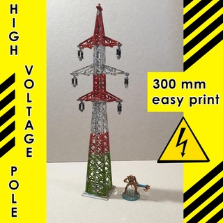 high voltage pole power electricity energy electric industrial electrical technology powerline architectural transmission electronics wire exterior tower 3d print model - Mito3D