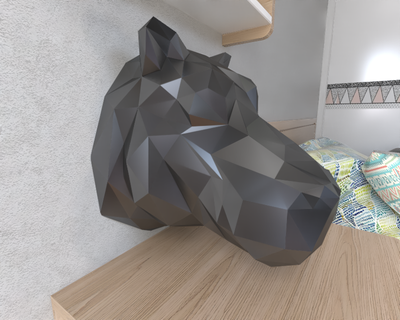 ippopotamo testa parete lowpoly animale geometrico origami arte scultura statua sfaccettato decorativo modello Basso poli fantasia 3d print model - Mito3D