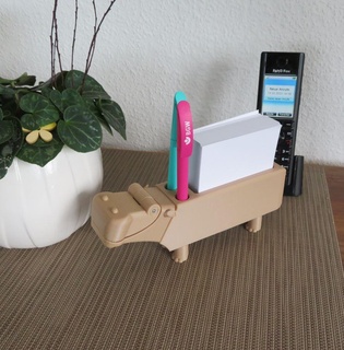 hippo memo-box two pens note holder box memo ballpoint pen office notepad hippos easter gift 3d print model - Mito3D