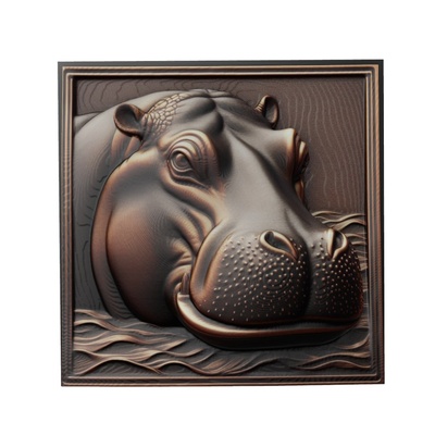 hippopotame animal soulagement art animaux yeggi mito3d buste google pendentifs médaillon relief wall mur 3d print model - Mito3D