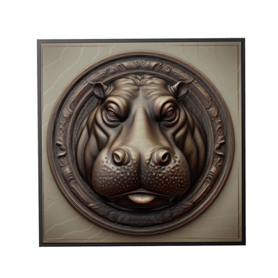 hippopotame animal soulagement art animaux yeggi mito3d buste google pendentifs médaillon relief wall mur 3d print model - Mito3D