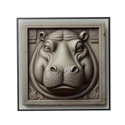 hippopotame animal soulagement art animaux yeggi mito3d buste google pendentifs médaillon relief wall mur 3d print model - Mito3D