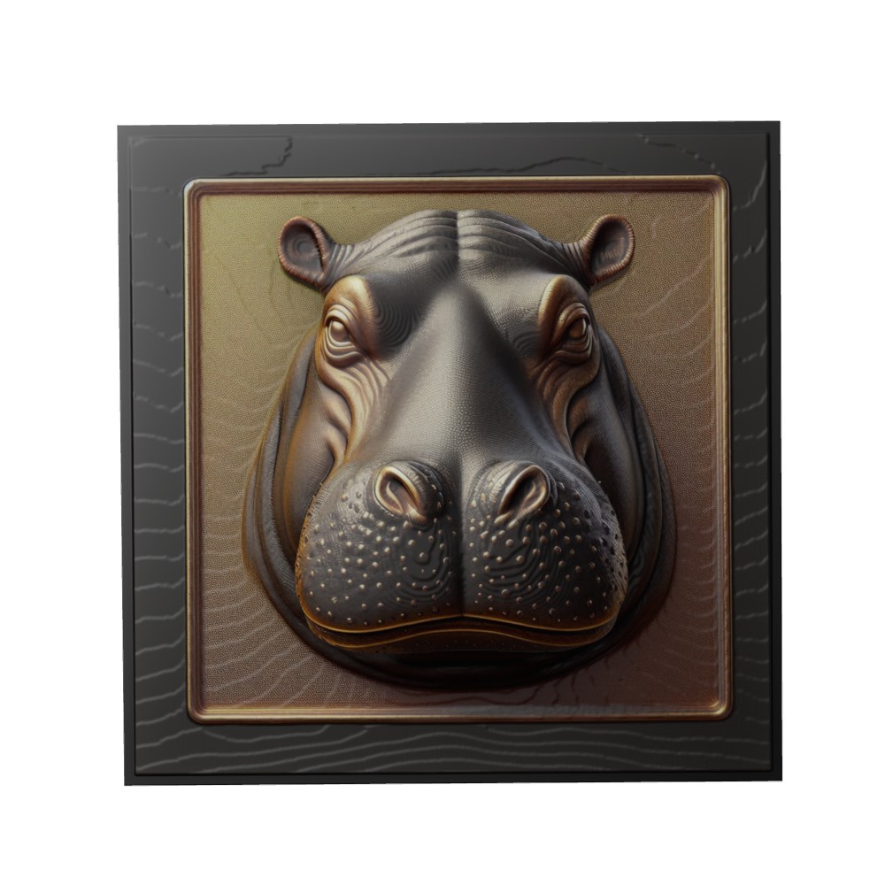 hippopotame animal soulagement art animaux yeggi mito3d buste google pendentifs médaillon relief wall mur 3D print model - Mito3D