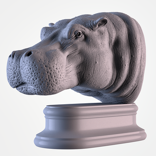 ippopotamo testa selvaggio animale animali statua scultura arredamento decorazione 3d print model - Mito3D