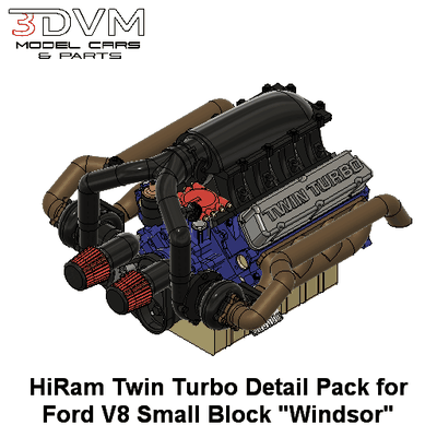 hiram gemelo turbo paquete vado v8 pequeña bloquear in 1 24 escala 25 mercurio shelby mustango ranchero torino disidente motor consumo 3d print model - Mito3D